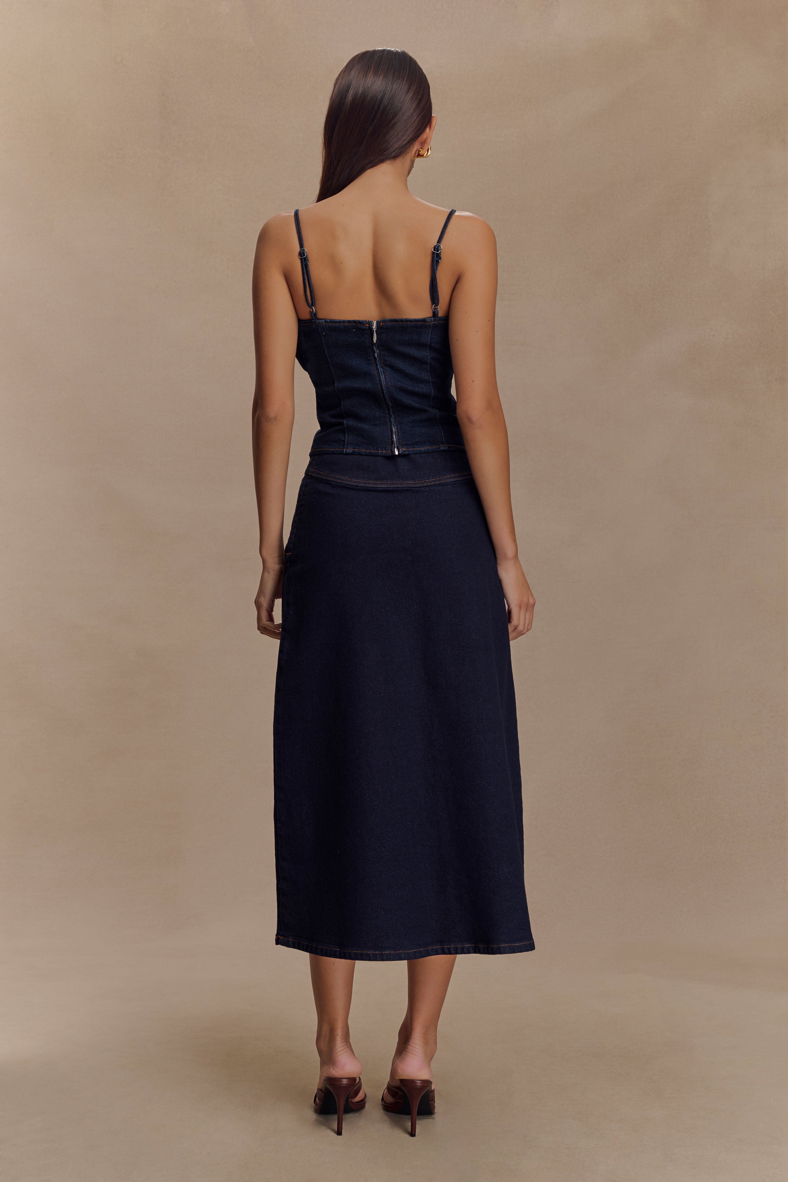 Cecilia Denim A-Line Midi Skirt - Indigo Blue