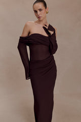 Kirsten Off Shoulder Chiffon Maxi Dress - Cacao Brown