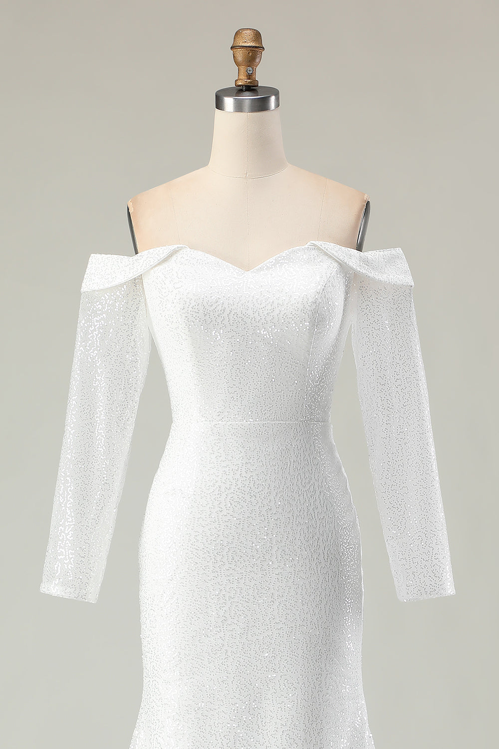 Sparkly Ivory Off the Shoulder Mermaid Long Sleeve Wedding Dress