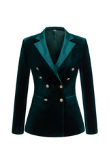 Dark Green 2-Piece Velvet Double Breasted Women Prom Suits