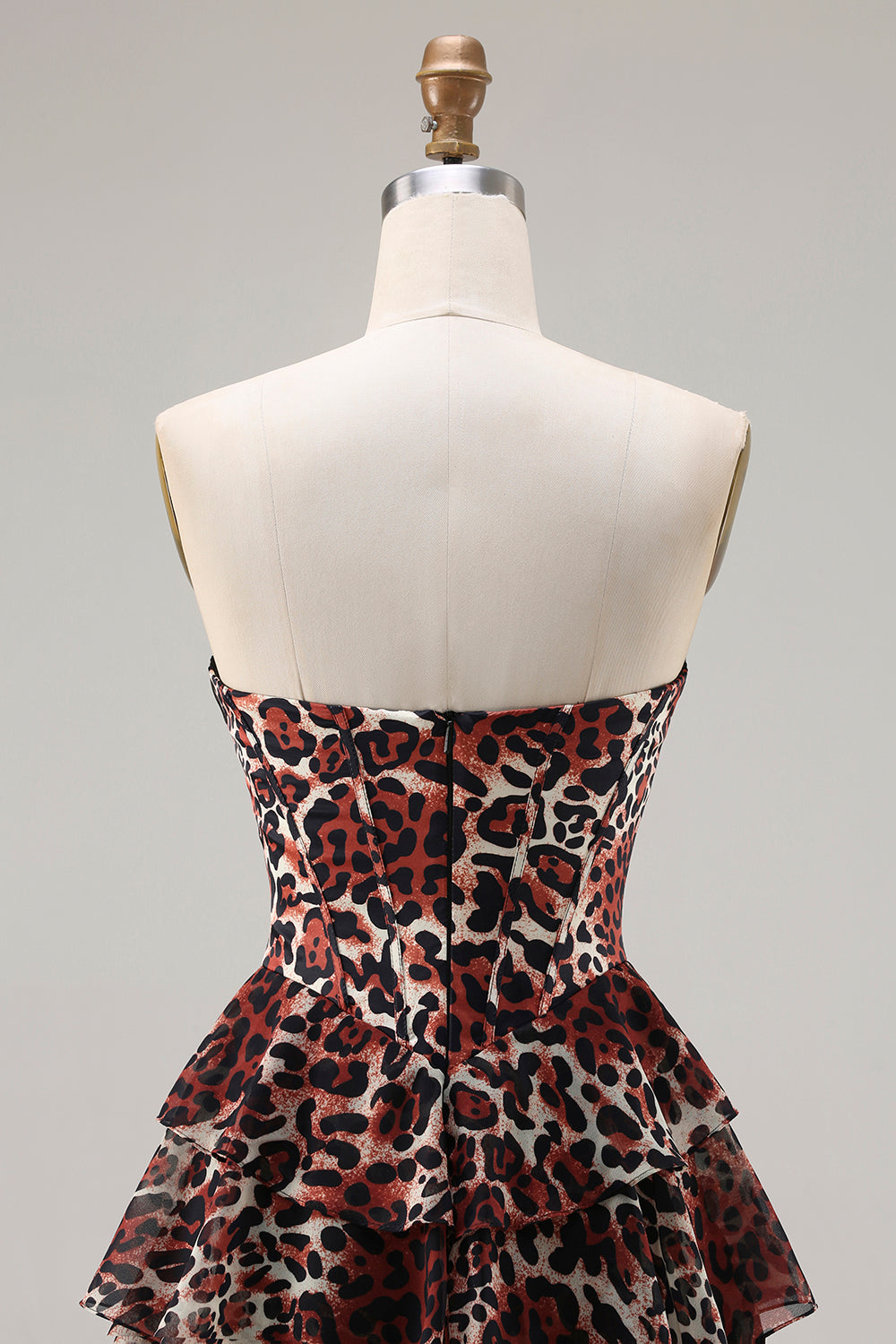 Sweetheart Brown Leopard Tiered Corset A-Line Prom Dress