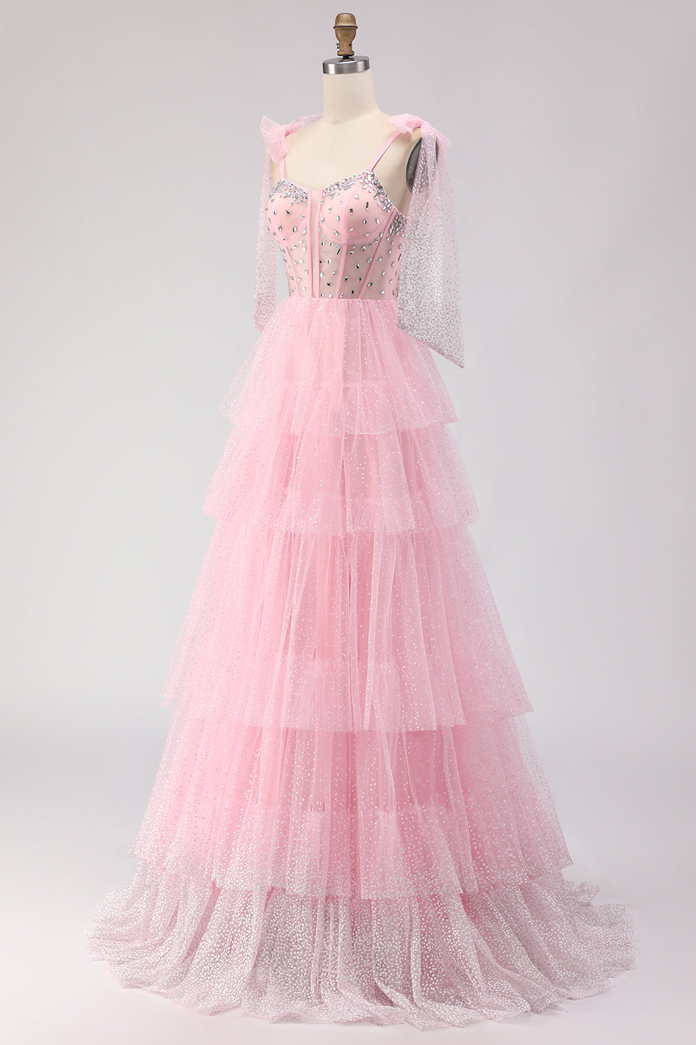 Corset A-Line Beaded Apricot Prom Dress With Lace Up Back