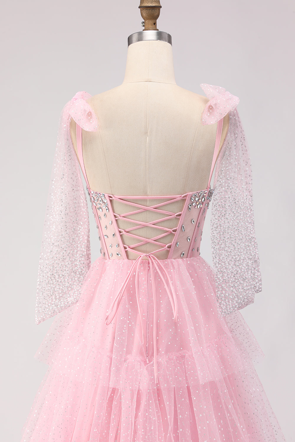 Corset A-Line Beaded Apricot Prom Dress With Lace Up Back