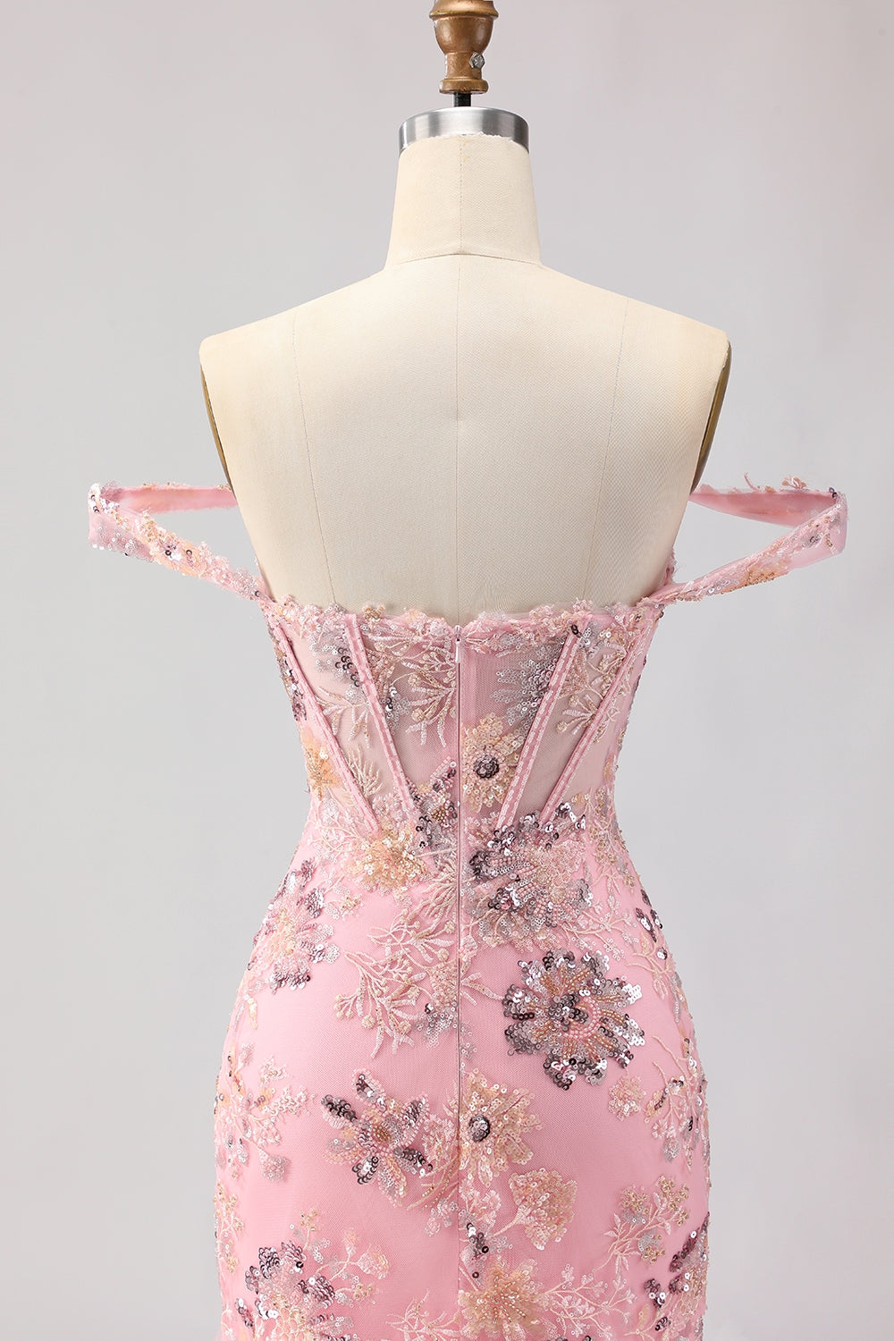 Sparkly Blush Mermaid Off The Shoulder Corset Prom Dress
