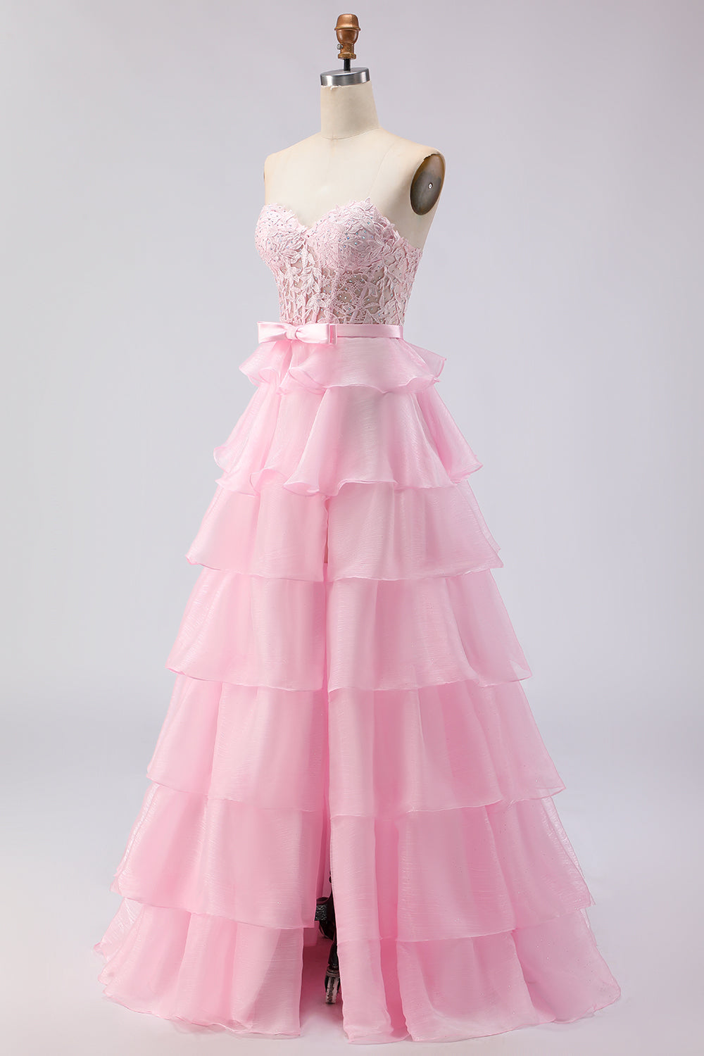 Strapless Corset Appliqued Tiered Green Prom Dress