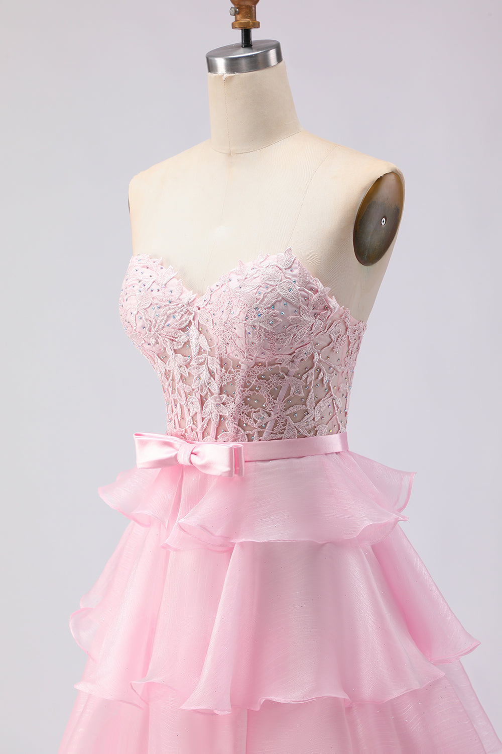 Strapless Corset Appliqued Tiered Green Prom Dress