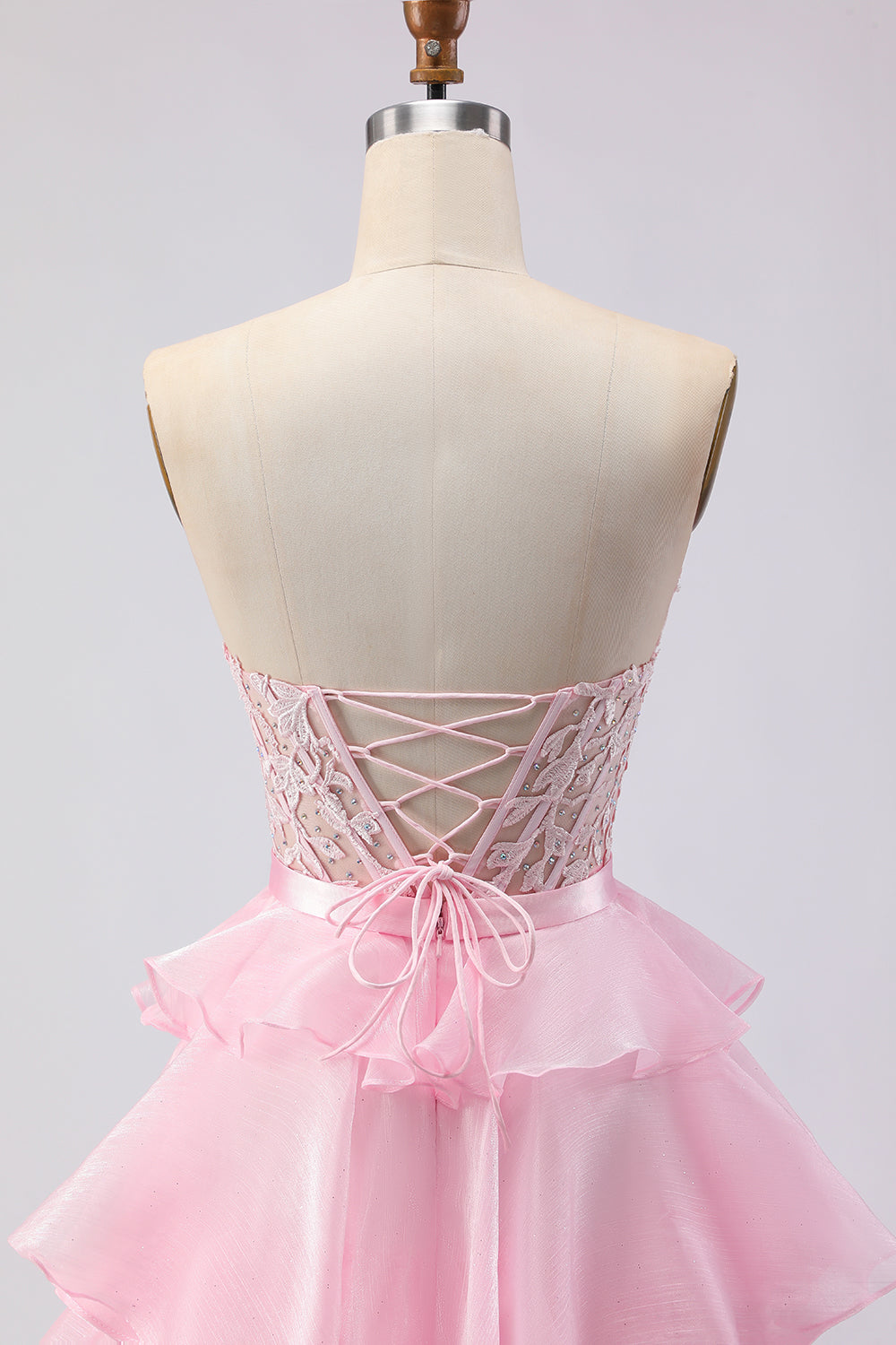 Strapless Corset Appliqued Tiered Green Prom Dress