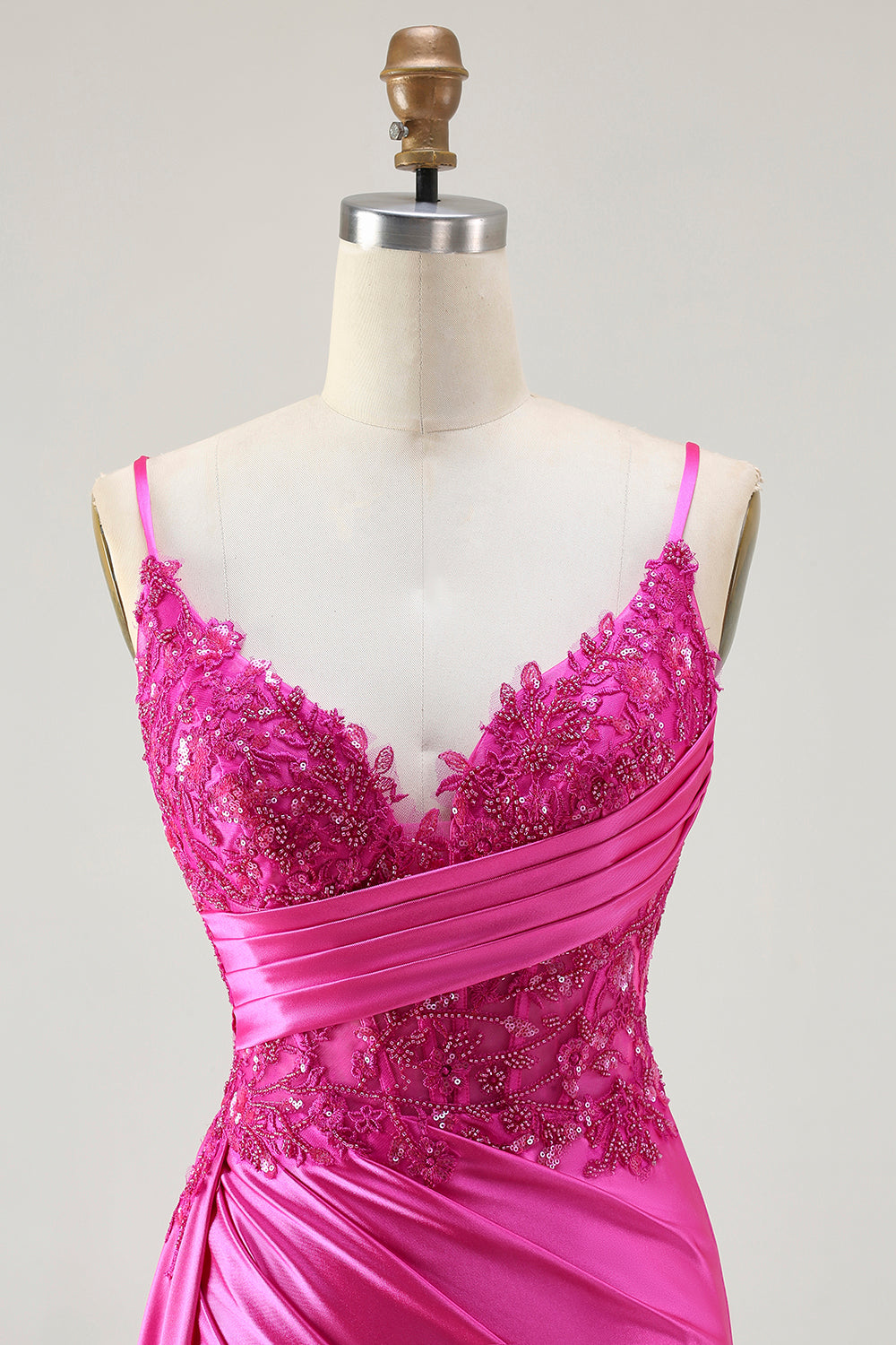 Fuchsia Mermaid Corset Satin Prom Dress With Slit
