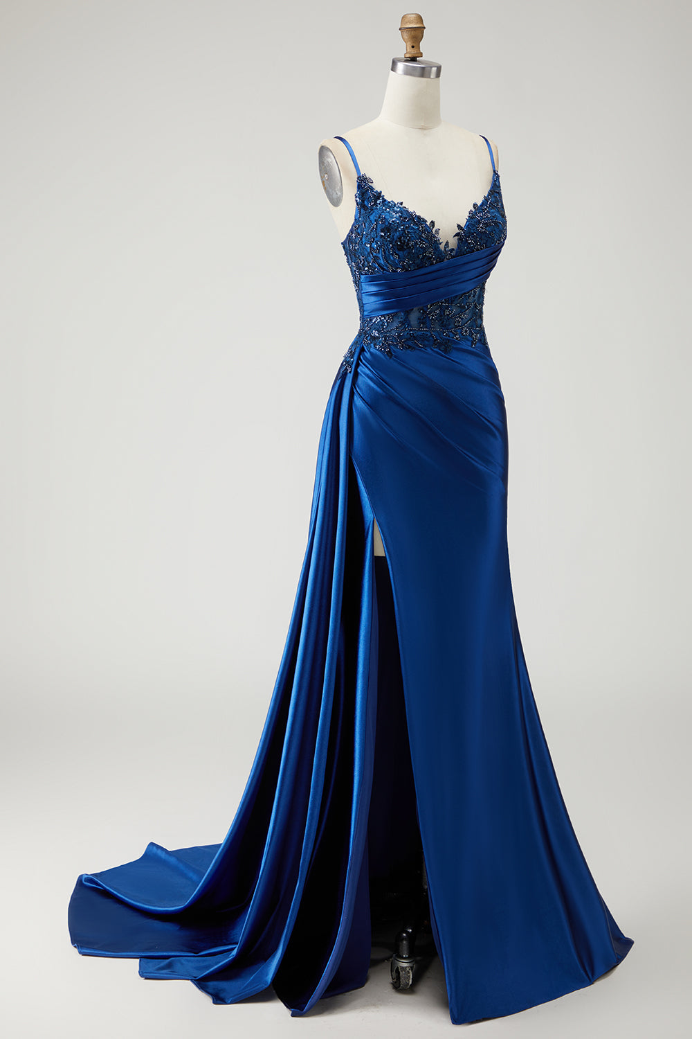 Fuchsia Mermaid Corset Satin Prom Dress With Slit