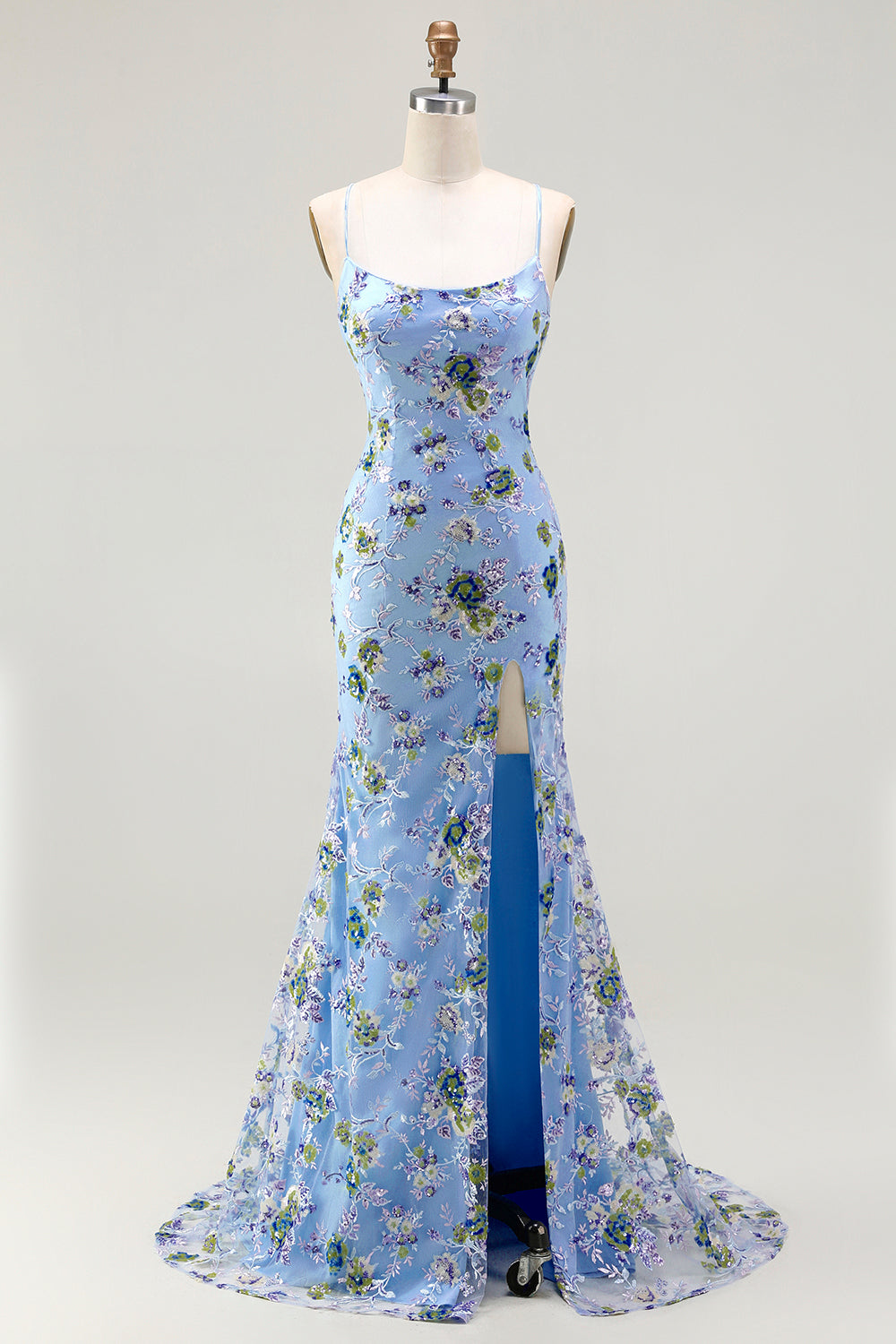 Black Purple Flower Mermaid Sequin Embroidered Prom Dress