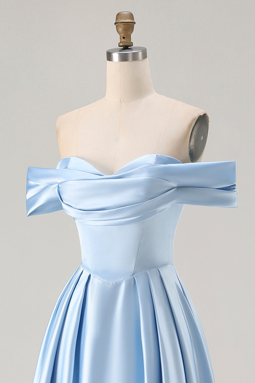 Off The Shoulder A-Line Satin Blue Bridesmaid Dress with Slit