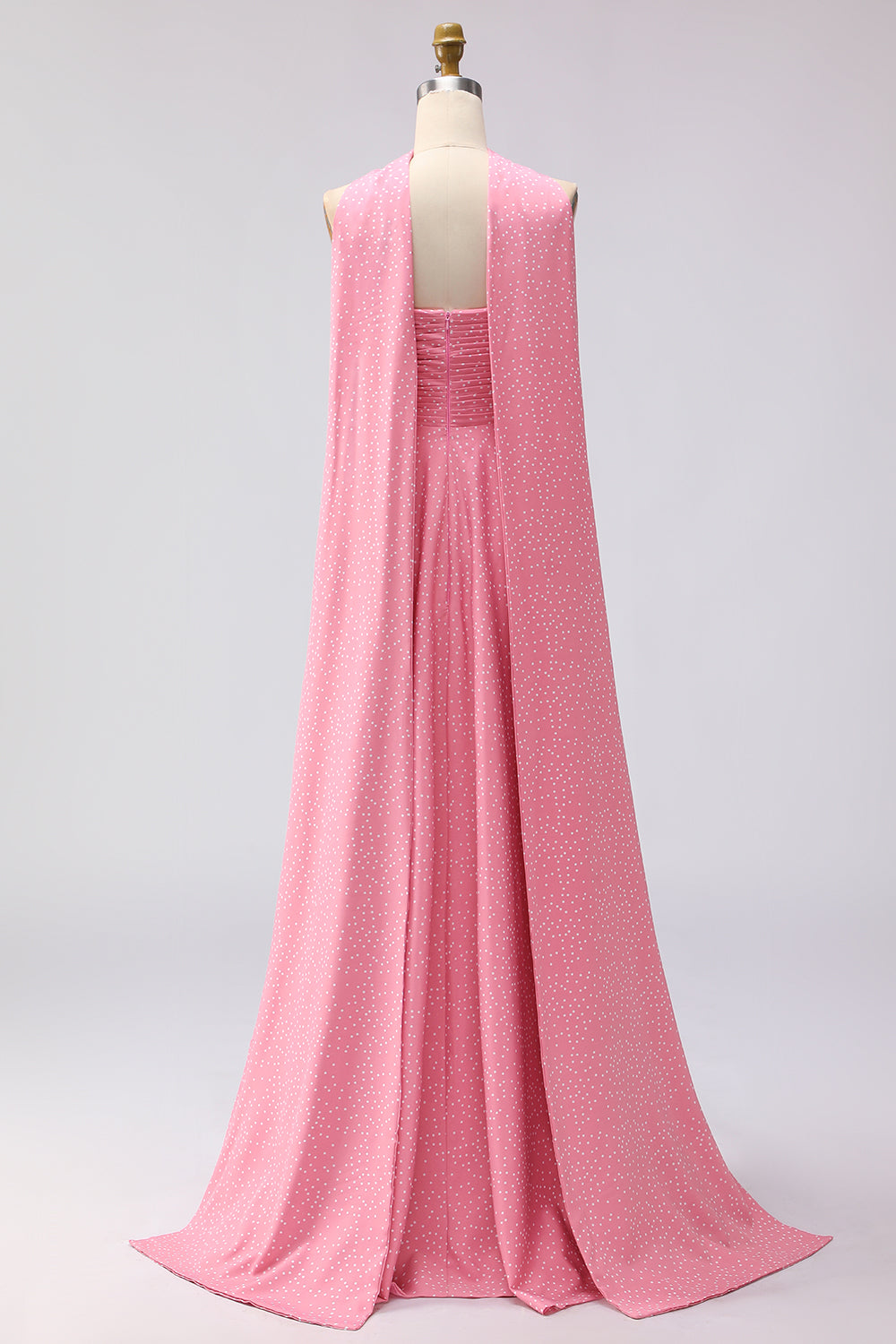 Pink White Polka Dot Strapless A Line Bridesmaid Dress