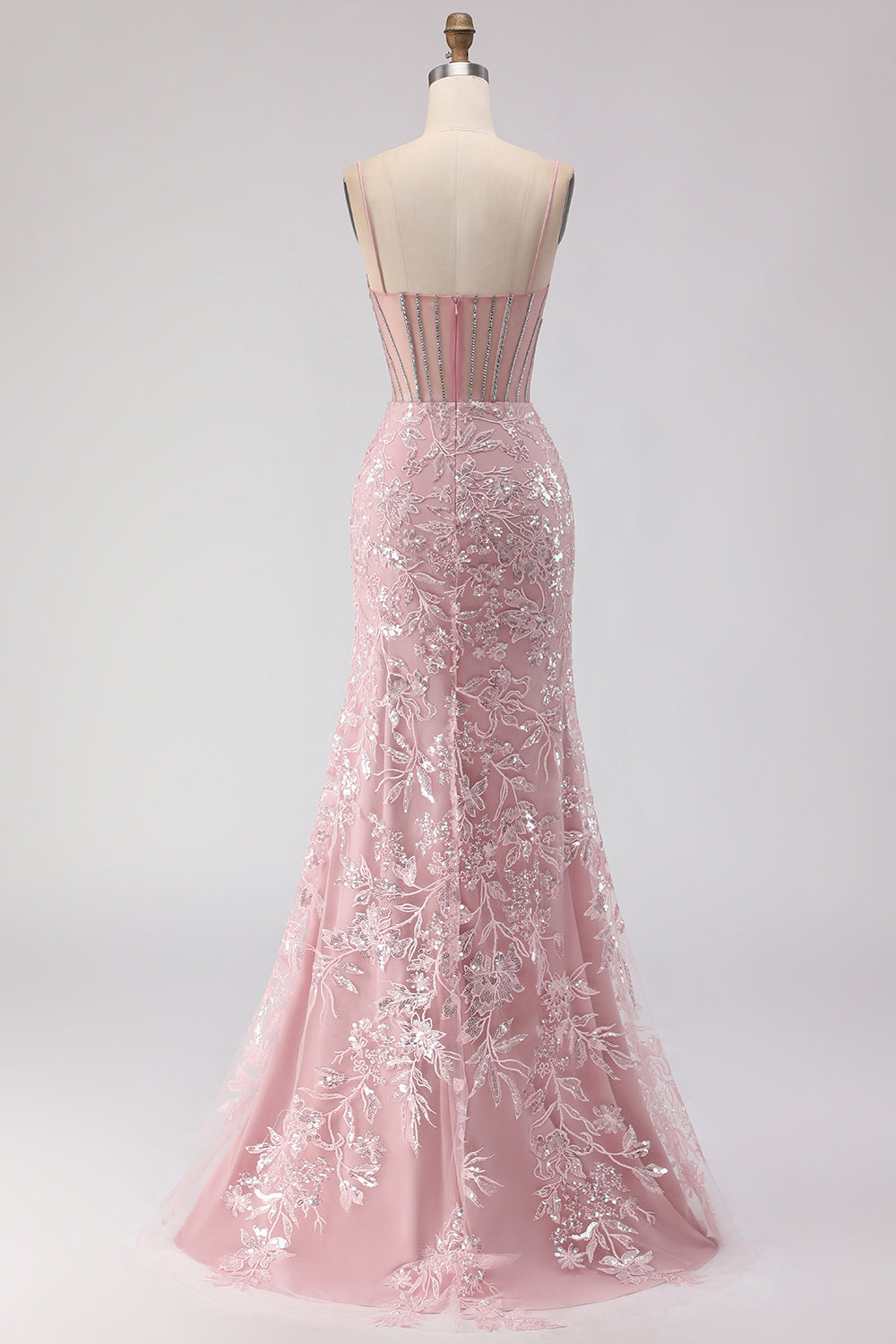 Sparkly Blush Mermaid Corset Prom Dress