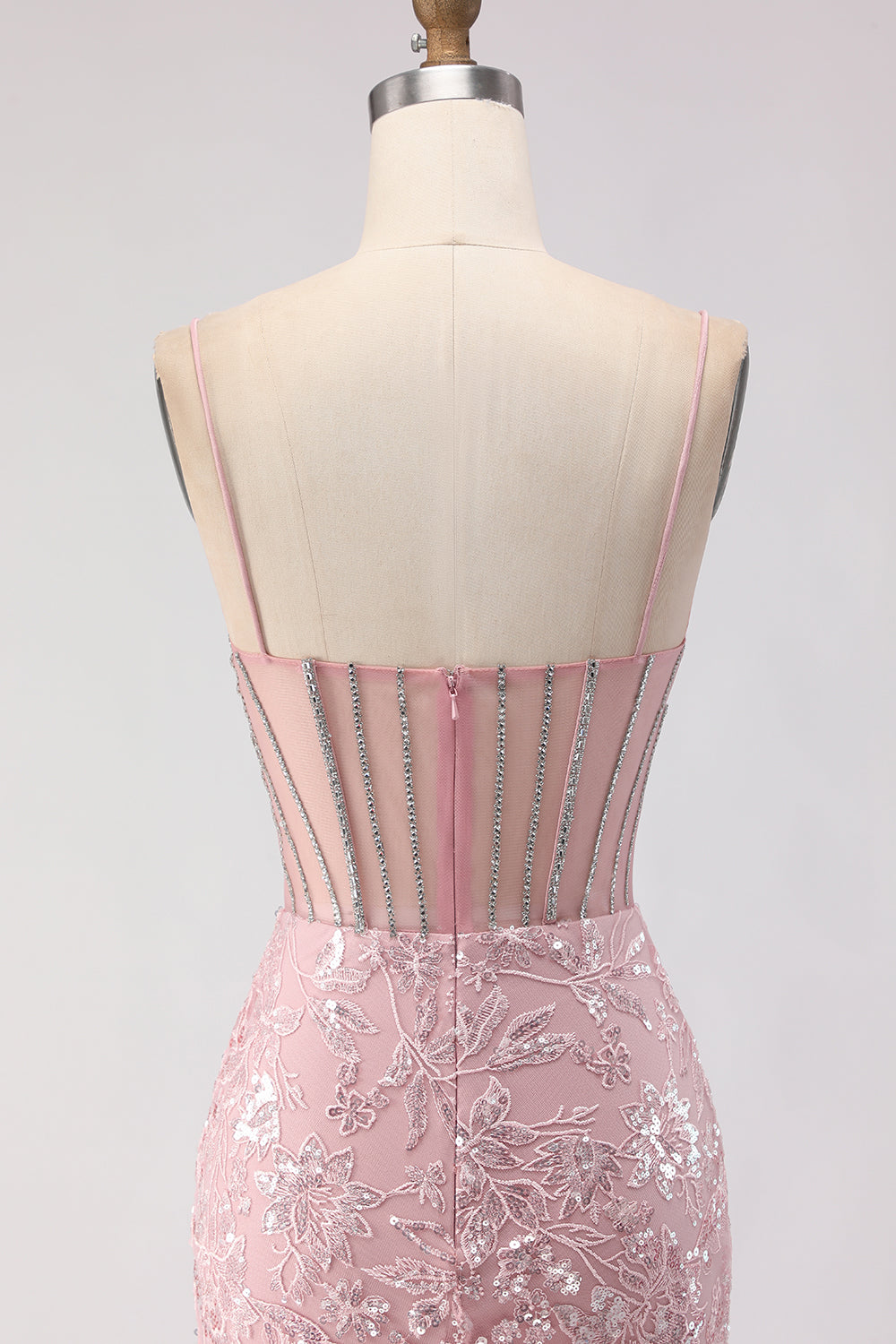 Sparkly Blush Mermaid Corset Prom Dress