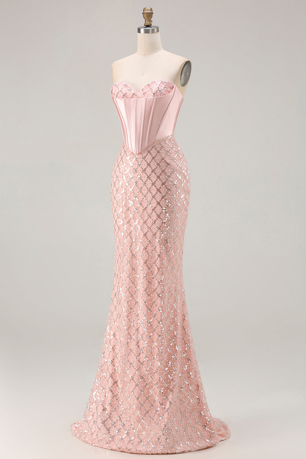 Mermaid Sweetheart Blush Sequin Prom Dress With Beadings