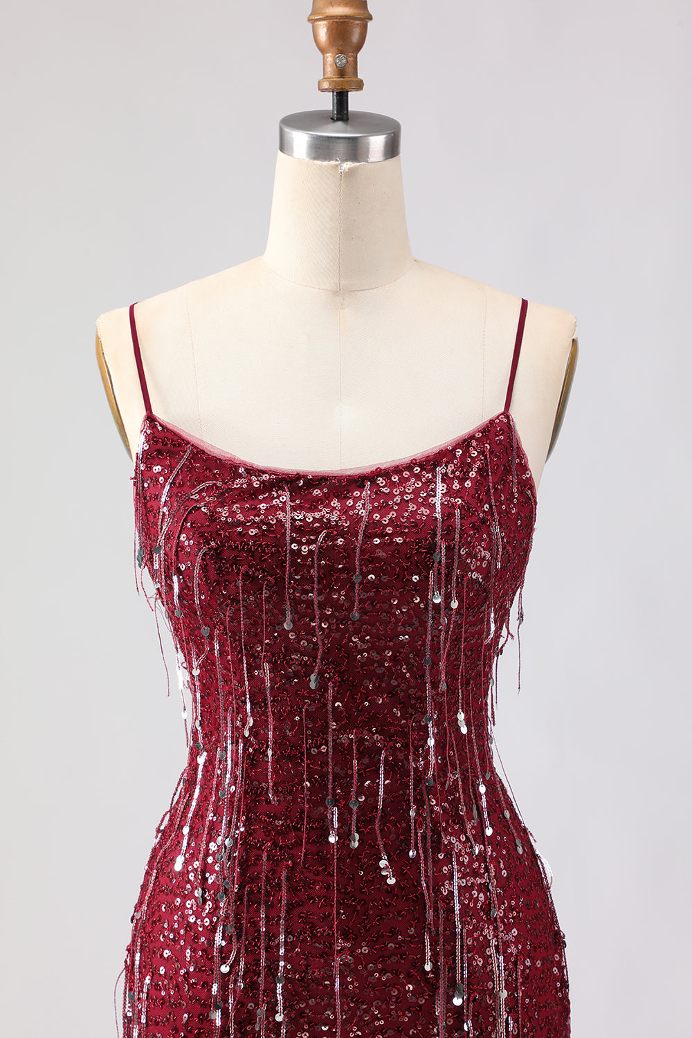 Sparkly Burgundy Mermaid Maxi Prom Dress