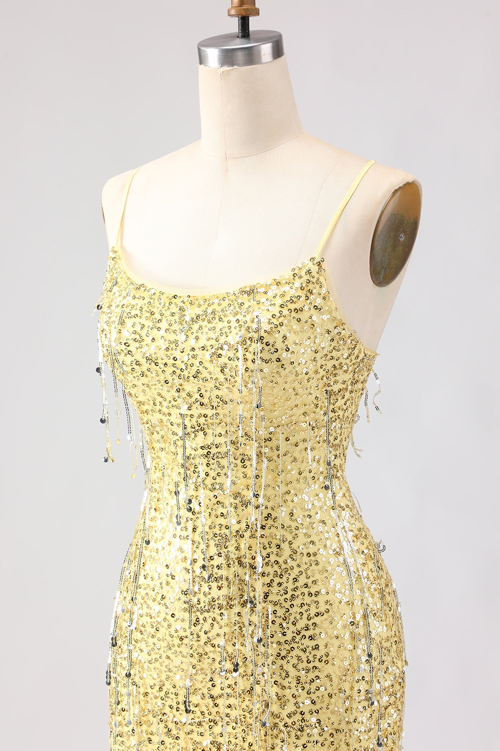 Sparkly Yellow Mermaid Maxi Prom Dress with Slit