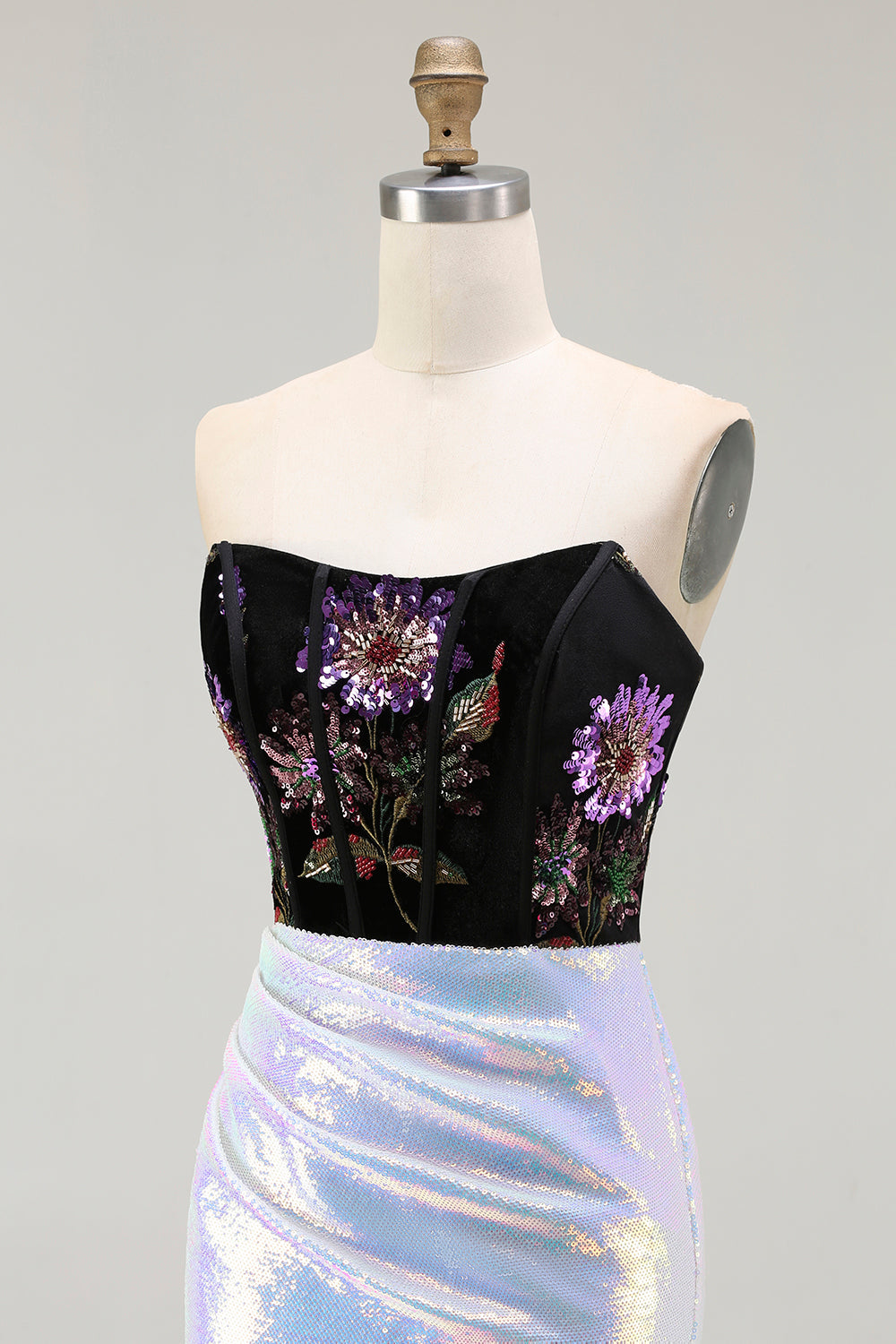 Sparkly Black Lilac Strapless Mermaid Prom Dress With Lace Up Back