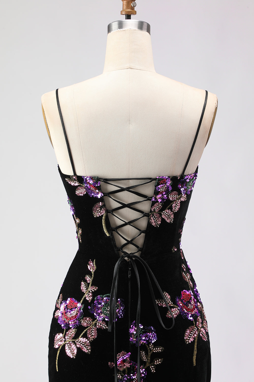 Black Mermaid Lace Up Back Sequin Prom Dress With Slit