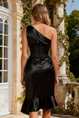 One Shoulder Corset Bodycon Little Black Dress