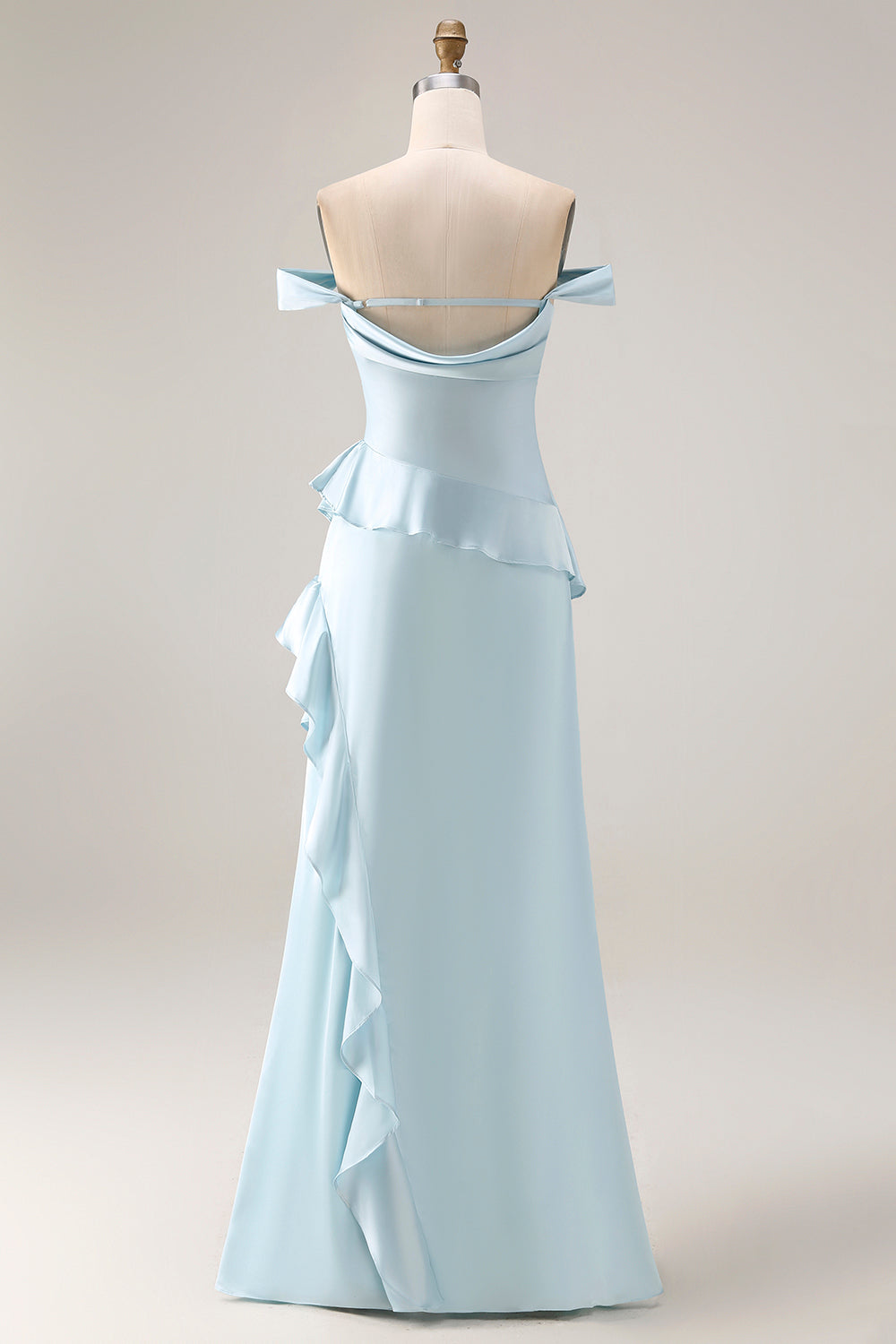 Off the Shoulder A Line Sea Glass Bridesmaid Dress with Ruffles