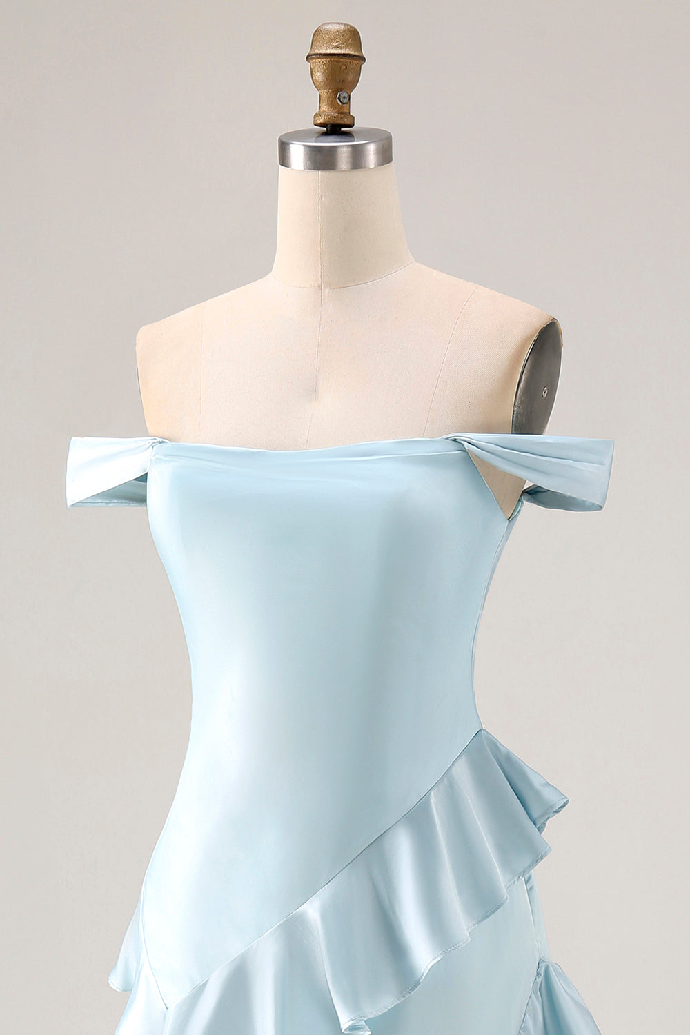 Off the Shoulder A Line Sea Glass Bridesmaid Dress with Ruffles