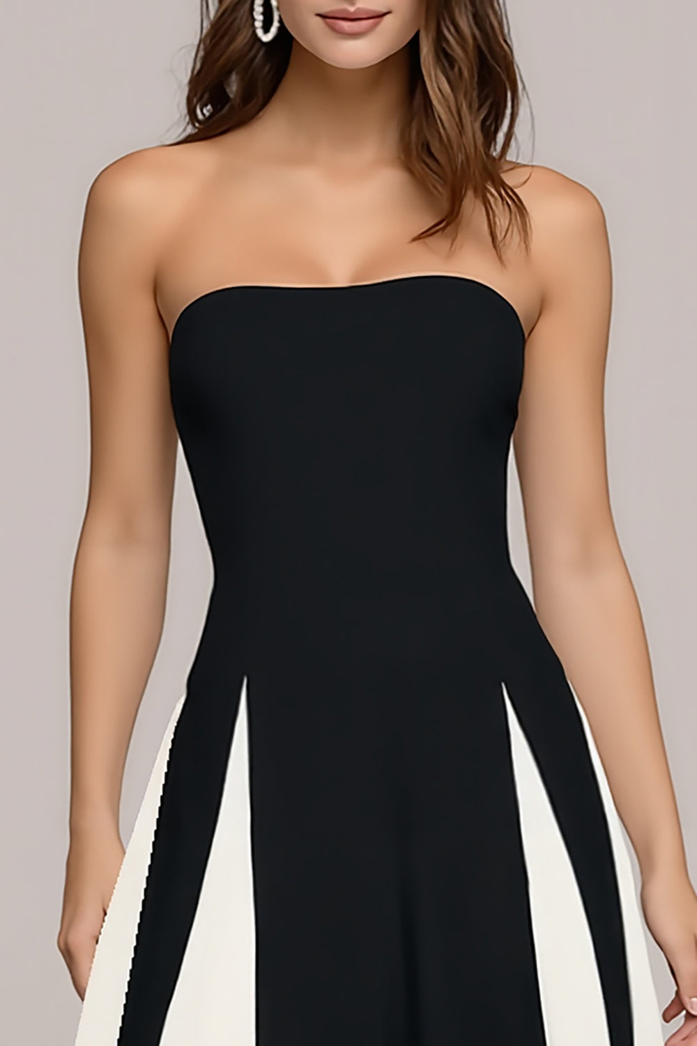 Black and White Strapless A-Line Maxi Dress