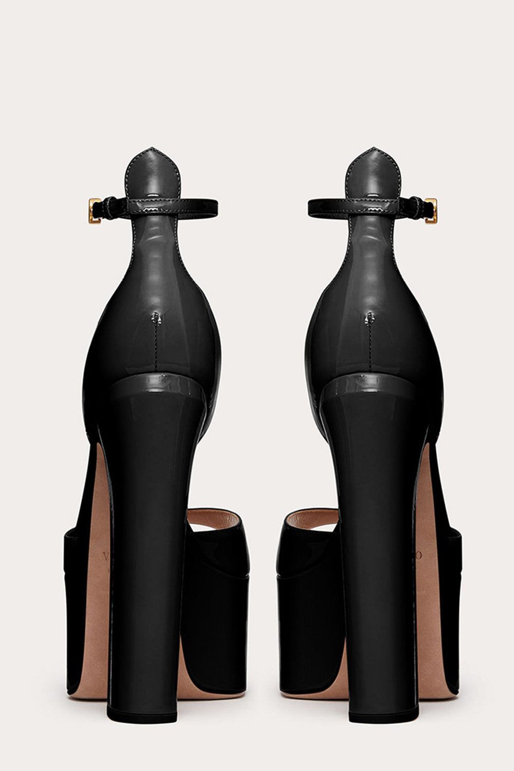 Black Platform Hunky Heel Sandals With Ankle Strap