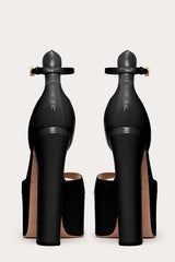 Black Platform Hunky Heel Sandals With Ankle Strap