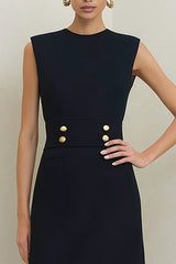 Simple Round Neck Black A Line Work Dress