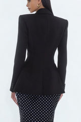 Black Peaked Lapel Mermaid 2 Piece Work Dress