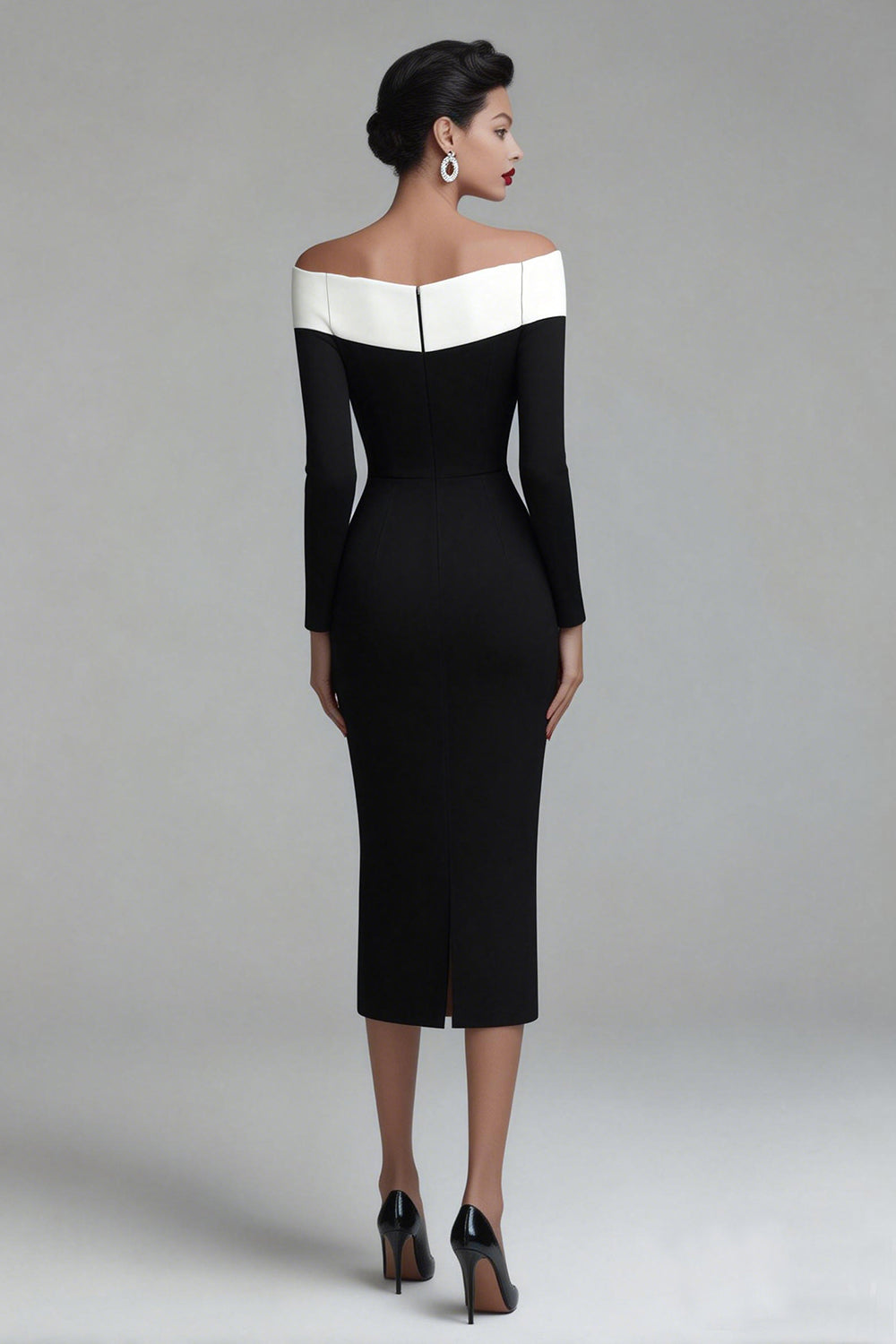 Black Off the Shoulder Bodycon Midi Work Dress