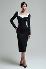 Black Bodycon Square Neck Midi Work Dress