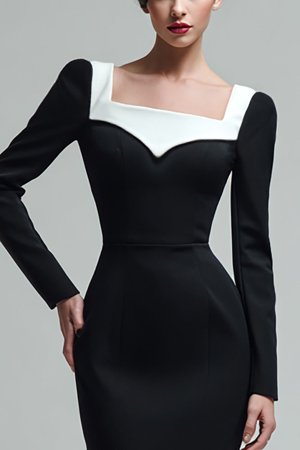 Black Bodycon Square Neck Midi Work Dress
