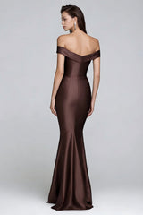 Off the Shoulder Coffee Satin Mermaid Formal Dress
