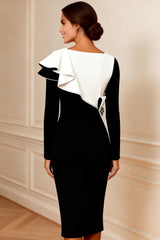 Elegant Black and White Bodycon Midi Mother of the Bride Dress