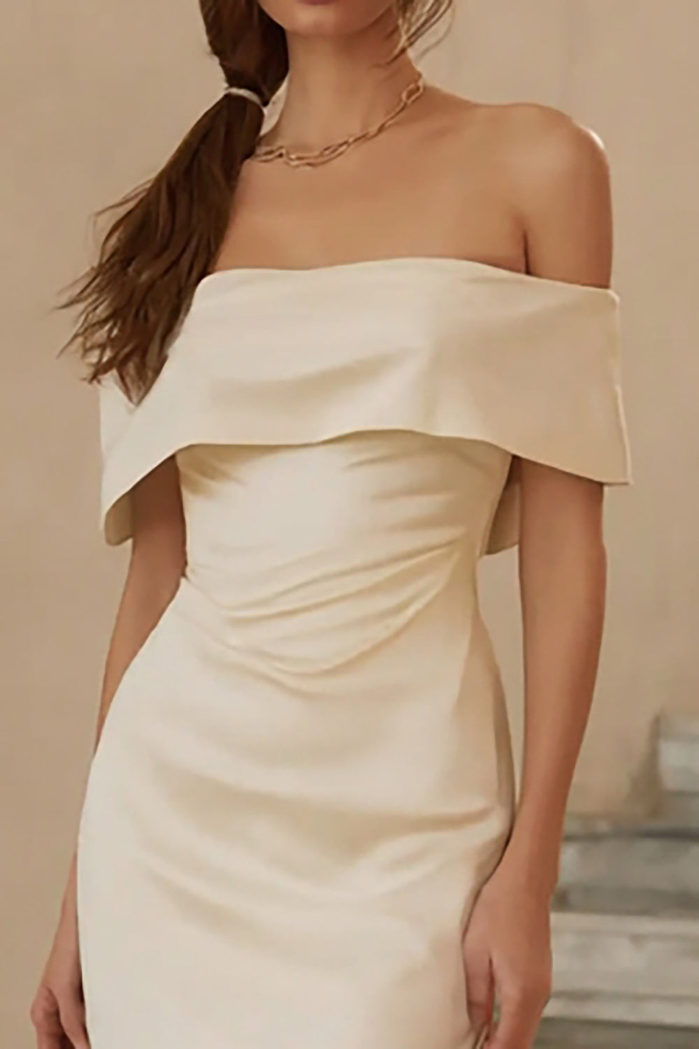 Off the Shoulder Mermaid Ruffled Midi White Dress