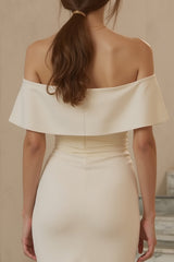 Off the Shoulder Mermaid Ruffled Midi White Dress