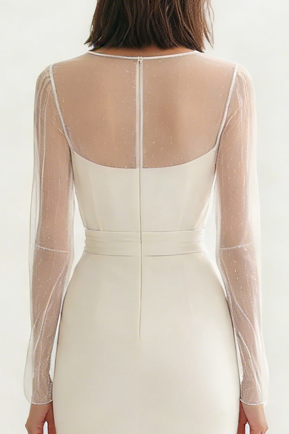 Long Sleeve Satin Midi White Dress with Slit