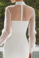 High Neck Bodycon Cut Out Midi White Dress