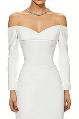 Off the Shoulder Maxi White Dress with Slit