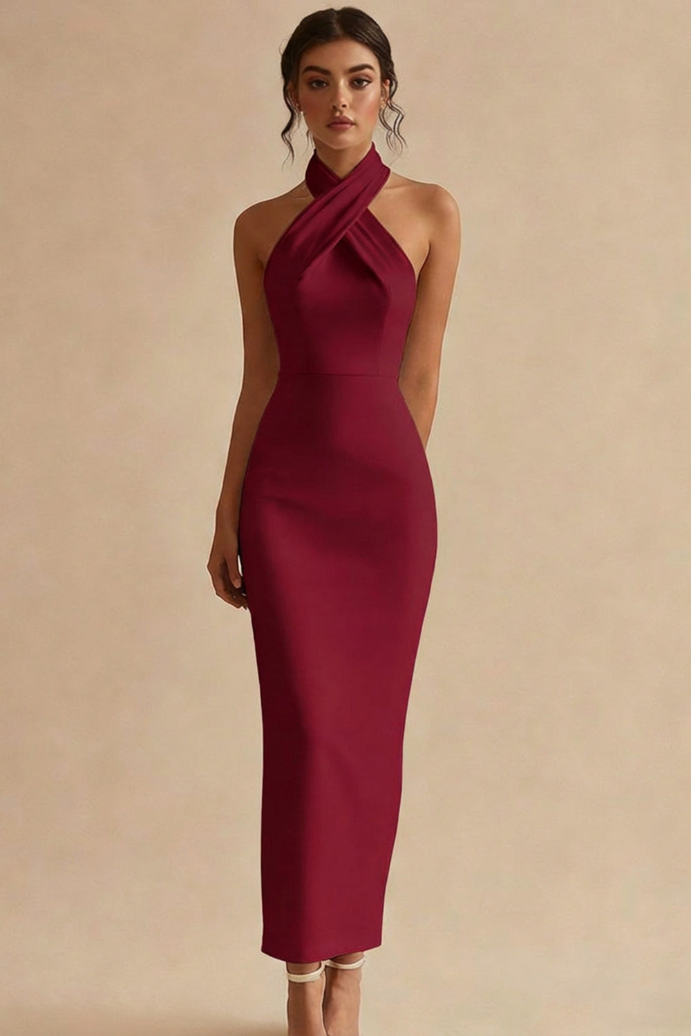 Simple Halter Bodycon Maxi White Dress