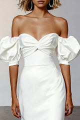 White Off the Shoulder Mermaid Midi Engagement Dress