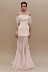 Ivory Off the Shoulder Mermaid Ruched Maxi Engagement Dress