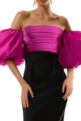 Simple Black and Fuchsia Maxi Formal Dress