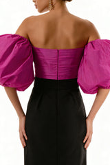 Simple Black and Fuchsia Maxi Formal Dress