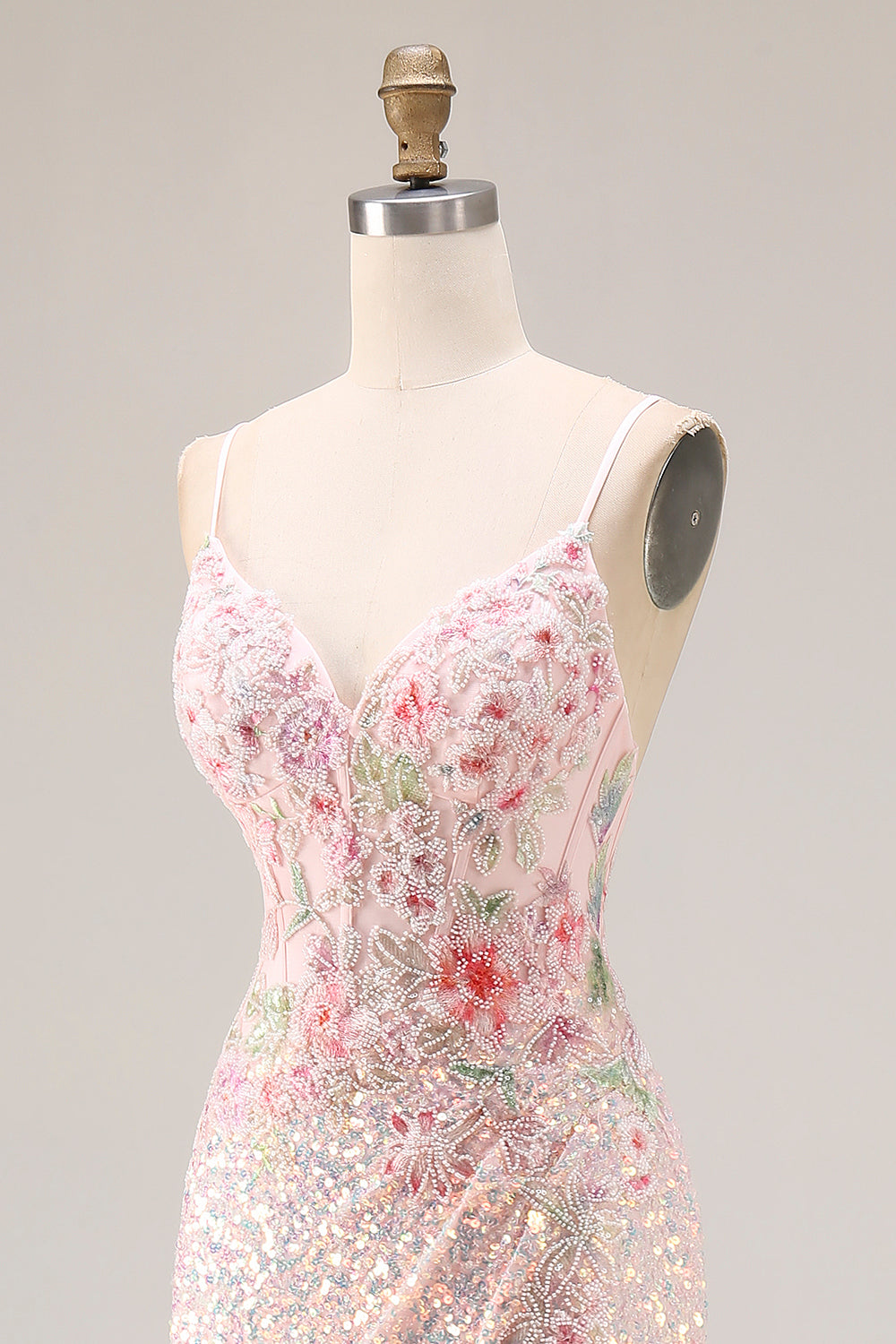Sparkly Pink Beaded Mermaid Corset Prom Dress