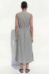 Grey A Line Sleeveless Midi Work Dress with Slit