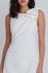 Bowed Bodycon Satin Mini White Dress