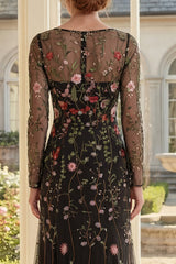 Long Sleeve Black Floral Mermaid Mother of the Bride Dress